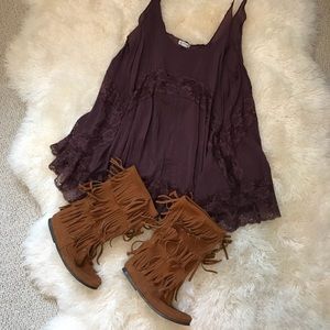 Minnetonka 3 Layer Fringe Brown Boots Sz 8